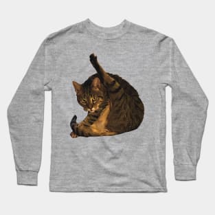 tabby cat funny meme cleaning his butt Long Sleeve T-Shirt